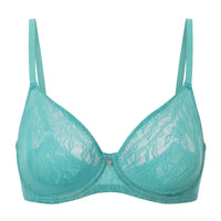 Blue Amour d'Agnette Julie molded lace and mesh T-shirt bra with underwire and smooth cups, designed for a seamless fit.