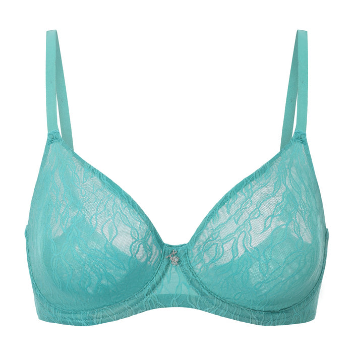 Blue Amour d'Agnette Julie molded lace and mesh T-shirt bra with underwire and smooth cups, designed for a seamless fit.