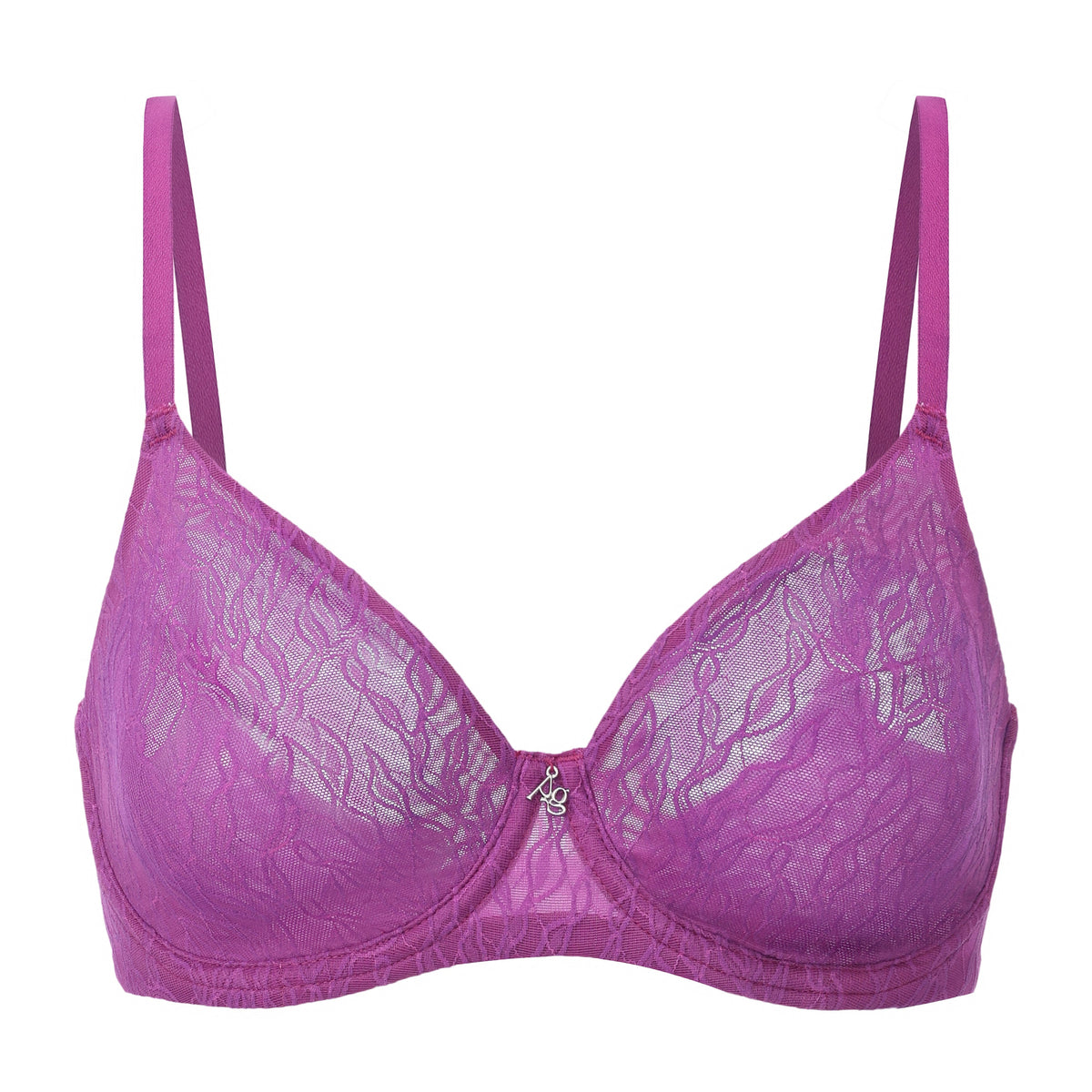 Amour d'Agnette blue Julie molded lace and mesh T-shirt bra with underwire and smooth cups, designed for comfort and support.