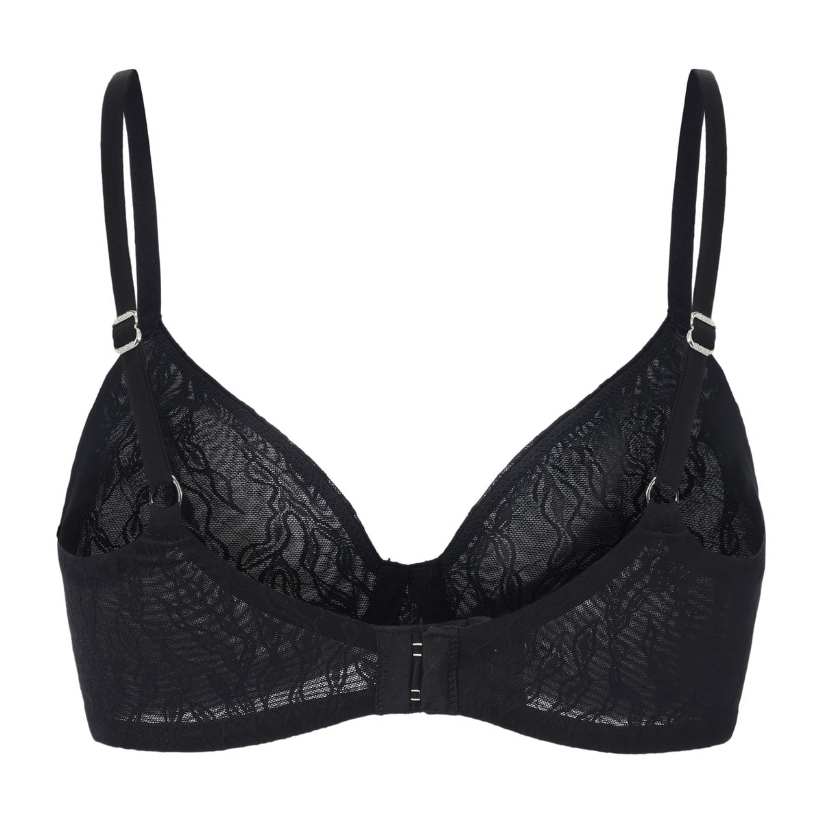 Blue Amour d'Agnette Julie molded lace and mesh T-shirt bra with underwire and seamless design, front view.