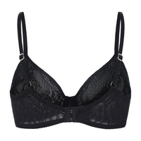 Blue Amour d'Agnette Julie molded lace and mesh T-shirt bra with underwire and seamless design, front view.