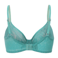 Blue Amour d'Agnette Julie molded lace and mesh T-shirt bra with underwire and smooth cups for comfortable support.
