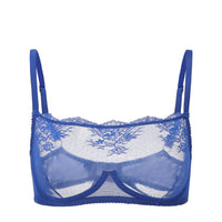 Amour d'Agnette sapphire Kim high-neck sheer lace underwire bra with intricate lace details and supportive structure.