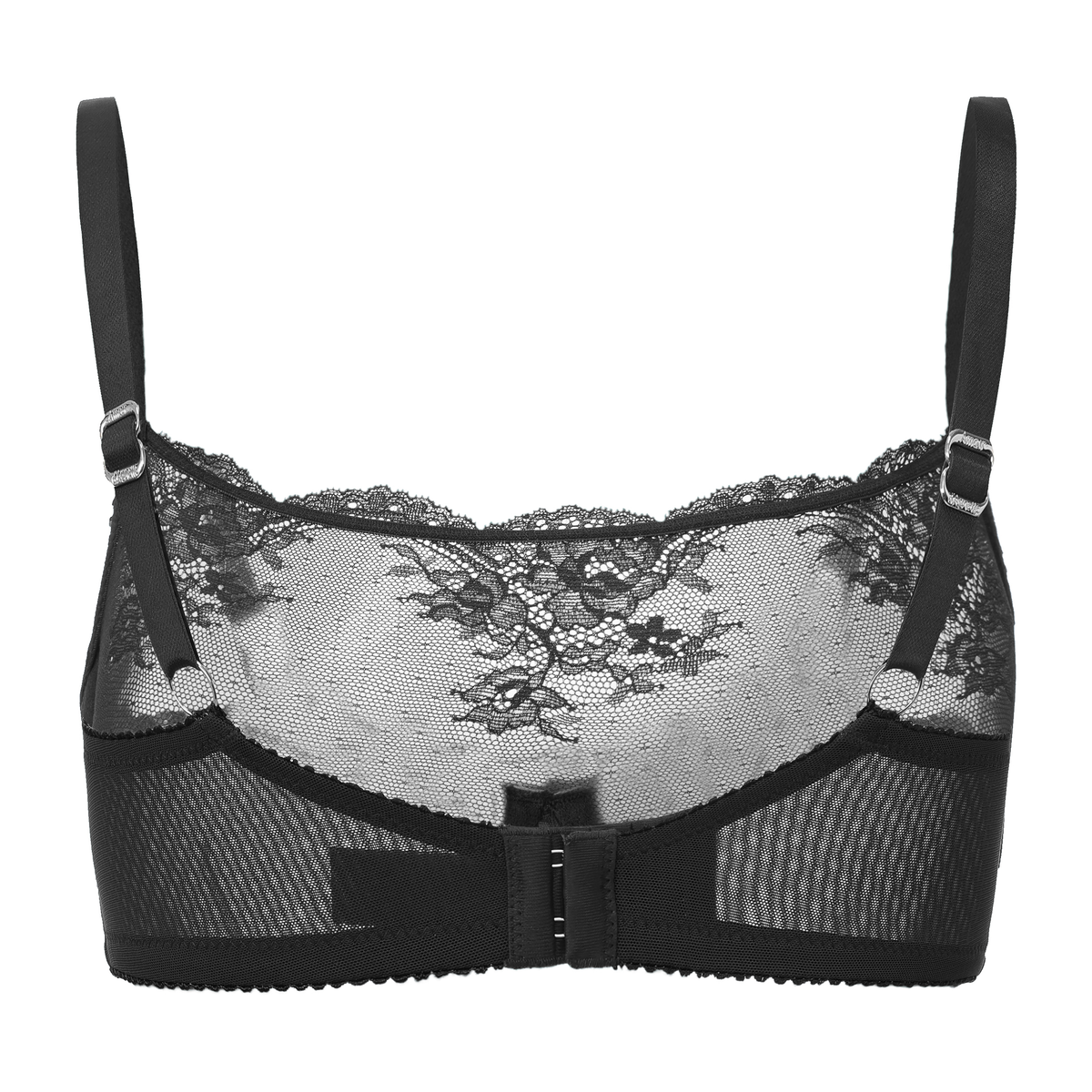 Amour d'Agnette Kim high neck sheer lace underwire bra in sapphire, showcasing intricate lace details and supportive design.