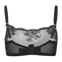 Amour d'Agnette Kim high neck sheer lace underwire bra in sapphire, showcasing intricate lace details and supportive design.