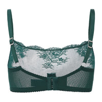 Amour d'Agnette sapphire high-neck sheer lace underwire bra with intricate lace detailing and supportive underwire design.