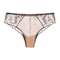 Amour d'Agnette Kim Embroidery Cheeky underwear on translucent jelly fabric, featuring intricate embroidery and a cheeky fit.