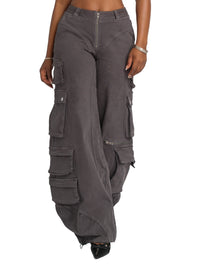 Apple Bottom Jeans low-rise twill cargo pant, casual bottoms with multiple pockets and a relaxed fit, shown in a front view.