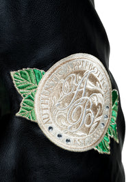 Apple Bottom Jeans varsity jacket vest, lightweight jacket in classic style with ribbed collar and Apple Bottom branding.