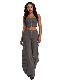 Apple Bottom Jeans stretch twill bustier vest, a stylish fitted top with a structured bustier design in soft twill fabric.