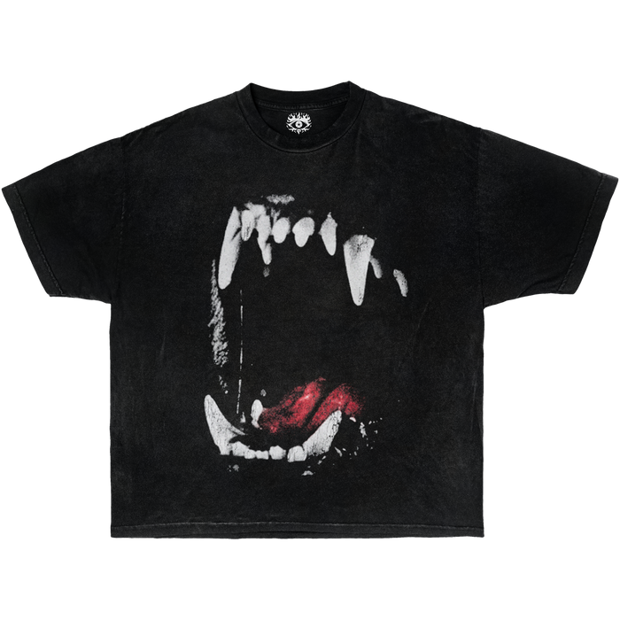 Unisex cotton boxy fit T-shirt with dog teeth streetwear graphic, lightweight 240 GSM, by ArnukiClothing.