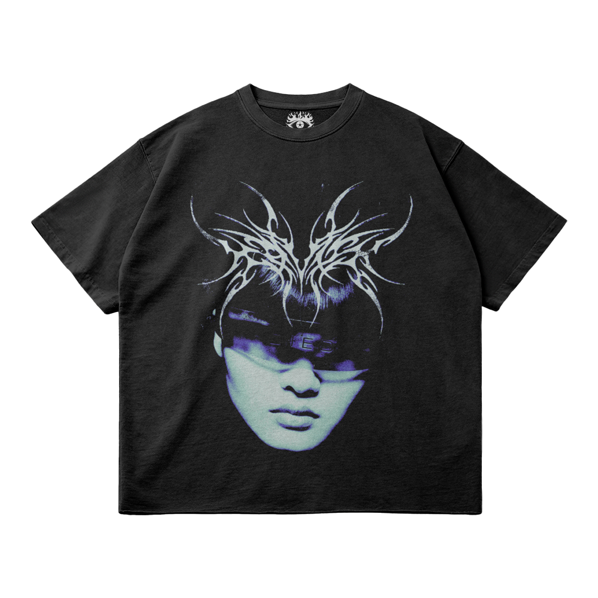 ArnukiClothing Kryptic Myst streetwear T-shirt in faded raw hem cotton, front view showcasing the garment dyed, true-to-size fit.