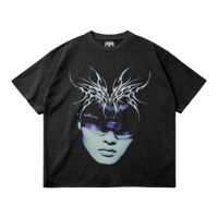 ArnukiClothing Kryptic Myst streetwear T-shirt in faded raw hem cotton, front view showcasing the garment dyed, true-to-size fit.
