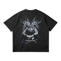 ArnukiClothing Kryptic Myst streetwear t-shirt with faded raw hem, garment dyed 260GSM cotton, shown from the back in toxic mockup.