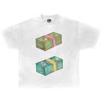 Unisex ArnukiClothing boxy fit cotton T-shirt with a money-themed graphic, featuring a relaxed fit and premium 240 GSM fabric.