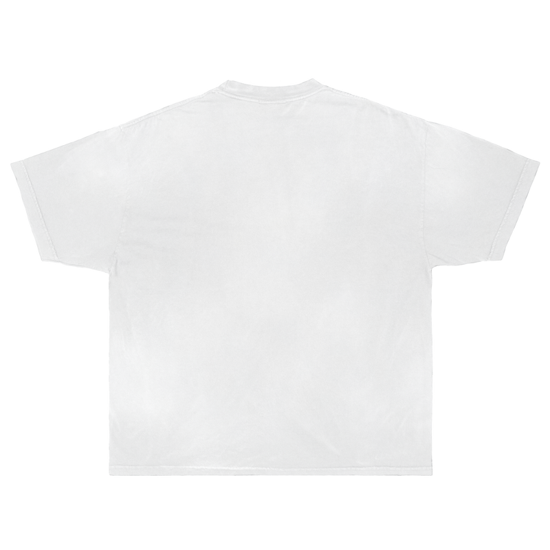 White unisex boxy fit cotton T-shirt by ArnukiClothing, showing the back view with a clean, minimalist design.
