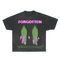 ArnukiClothing paranormal forgotten garment-dyed streetwear T-shirt in green with short sleeves and cotton fabric, front view.