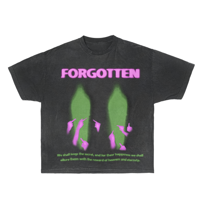 ArnukiClothing paranormal forgotten garment-dyed streetwear T-shirt in green with short sleeves and cotton fabric, front view.