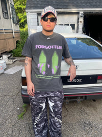 Cotton short sleeve streetwear T-shirt featuring paranormal forgotten garment dye design by ArnukiClothing.