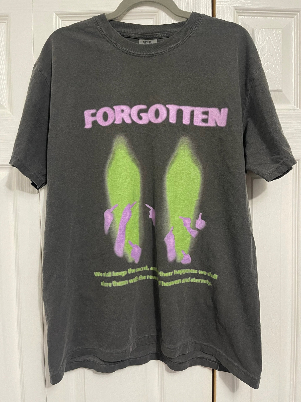 Cotton short sleeve streetwear T-shirt by ArnukiClothing with paranormal forgotten garment dye design, casual urban style.