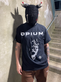Opium Dobermann Streetwear T-Shirt by ArnukiClothing featuring a graphic design of a Dobermann dog on a casual tee
