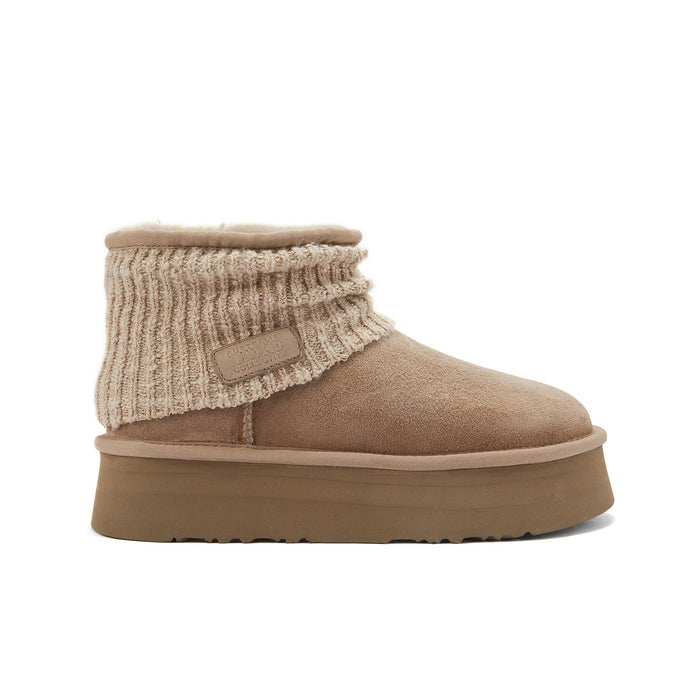 Taupe FAME ULTRA PLATFOAM boots by Australia Luxe Collective featuring a sleek design and plush comfort.