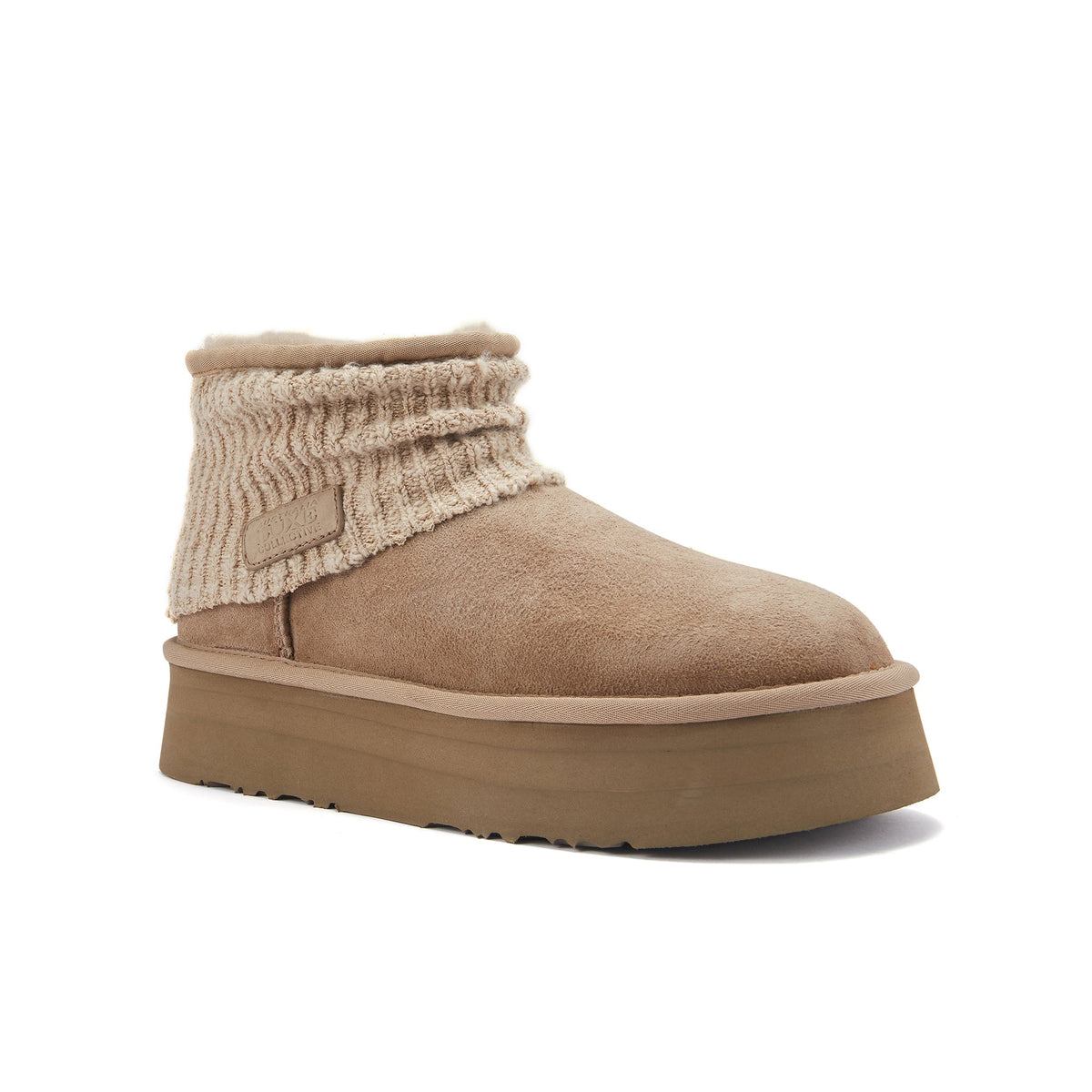 Taupe FAME Ultra Platfoam boots by Australia Luxe Collective featuring sleek design and plush material.