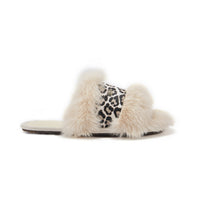 Australia Luxe Collective Muchas Luxe Snow Leopard slippers with plush snow leopard print and cozy design.