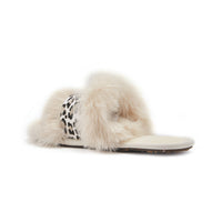 Australia Luxe Collective Snow Leopard slippers with plush leopard print and soft interior for cozy comfort.
