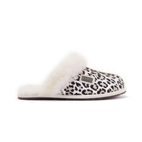 Australia Luxe Collective closed mule slippers in snow leopard print, featuring plush material and slip-on style.