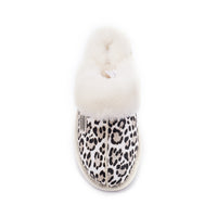 Australia Luxe Collective closed mule slippers in snow leopard print, featuring a cozy design and animal print pattern.