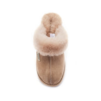 Taupe closed mule slippers by Australia Luxe Collective featuring a cozy, slip-on design and soft, plush material.