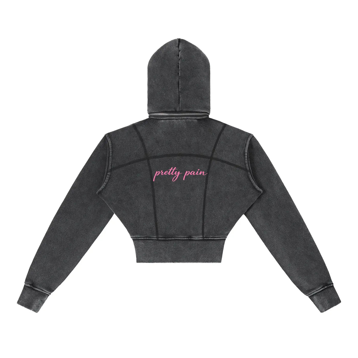 Vintage Washed PRETTY PAIN Cropped Fleece Hoodie
