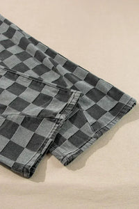 Dusk Blue Checkered Light Washed Wide Leg Jeans