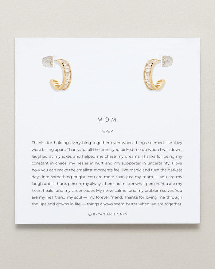 Mom Baguette Mini Hoop Earrings