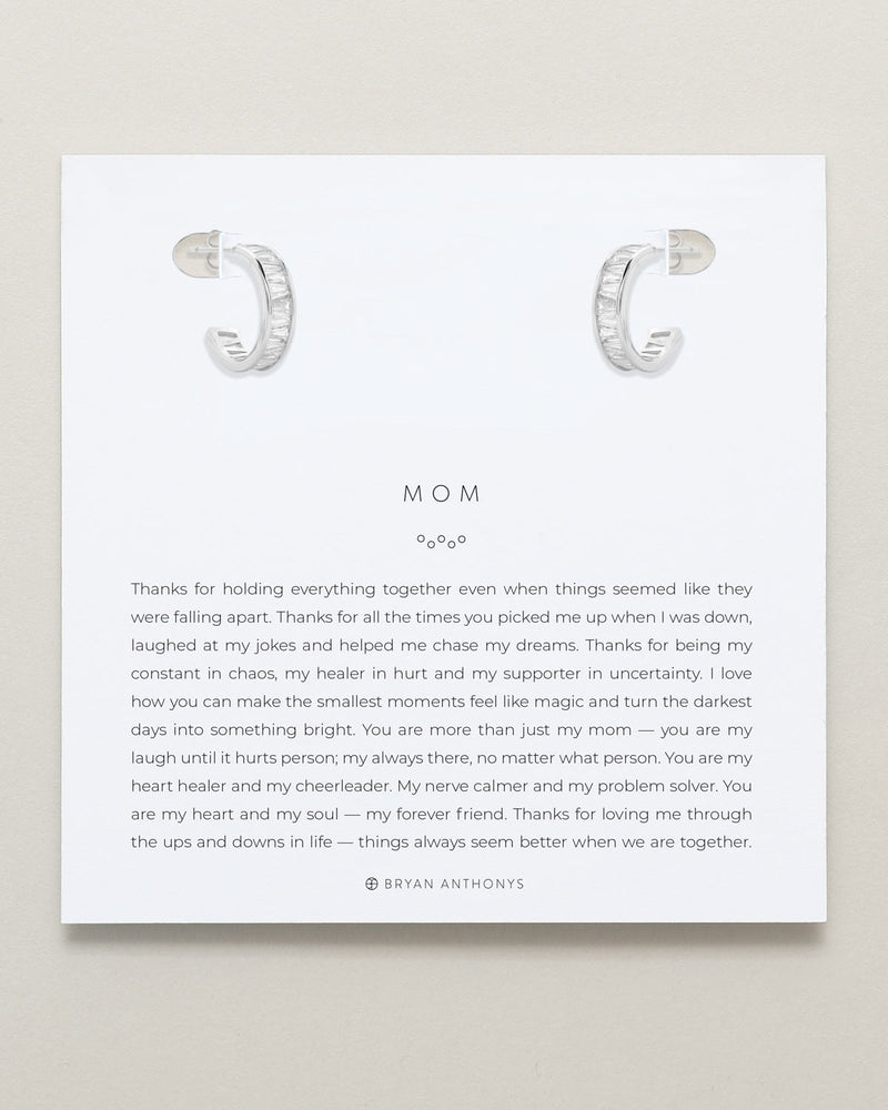 Mom Baguette Mini Hoop Earrings