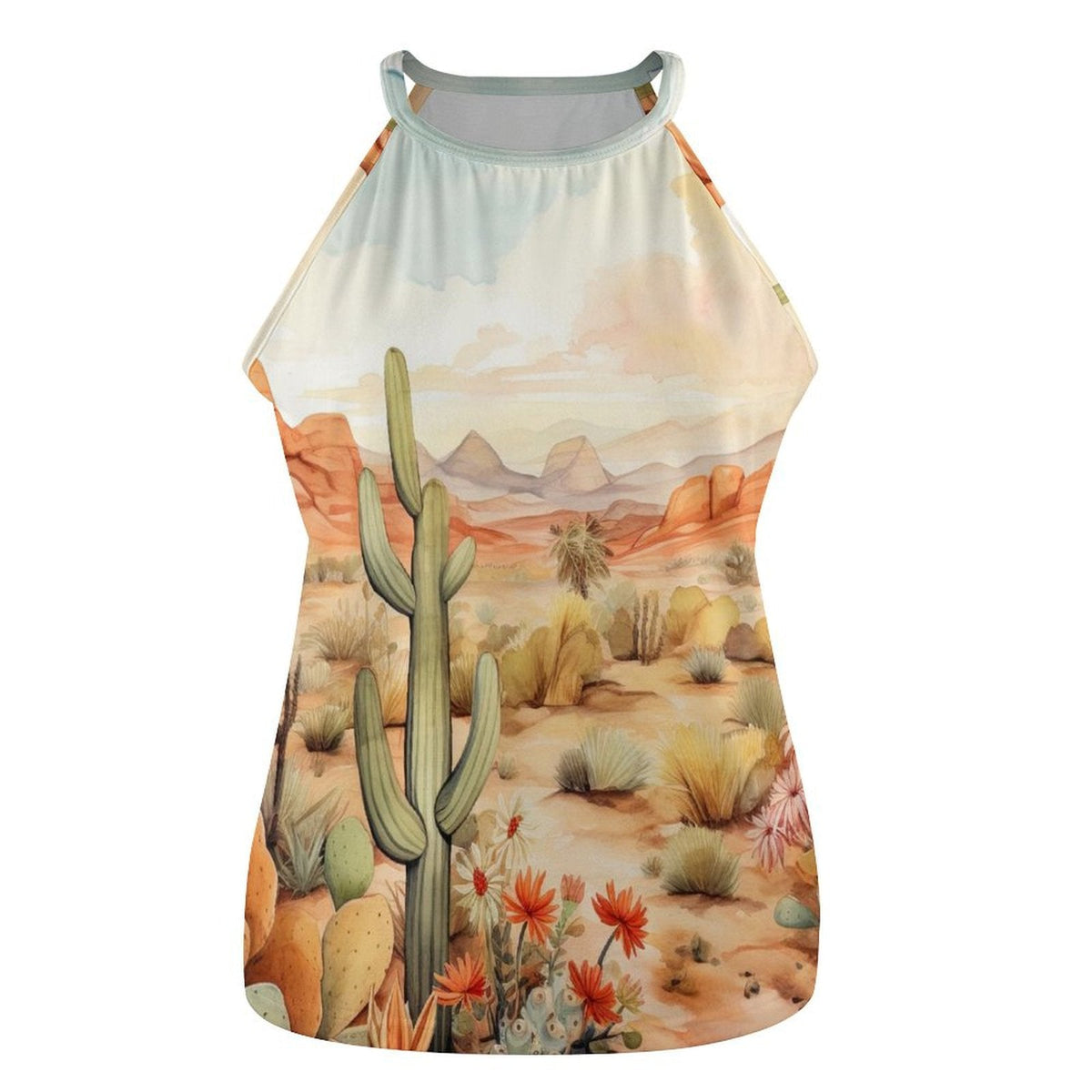 Cactus Desert Women's Tank Top from Baha Ranch Western Wear, casual sleeveless tank with desert cactus print.