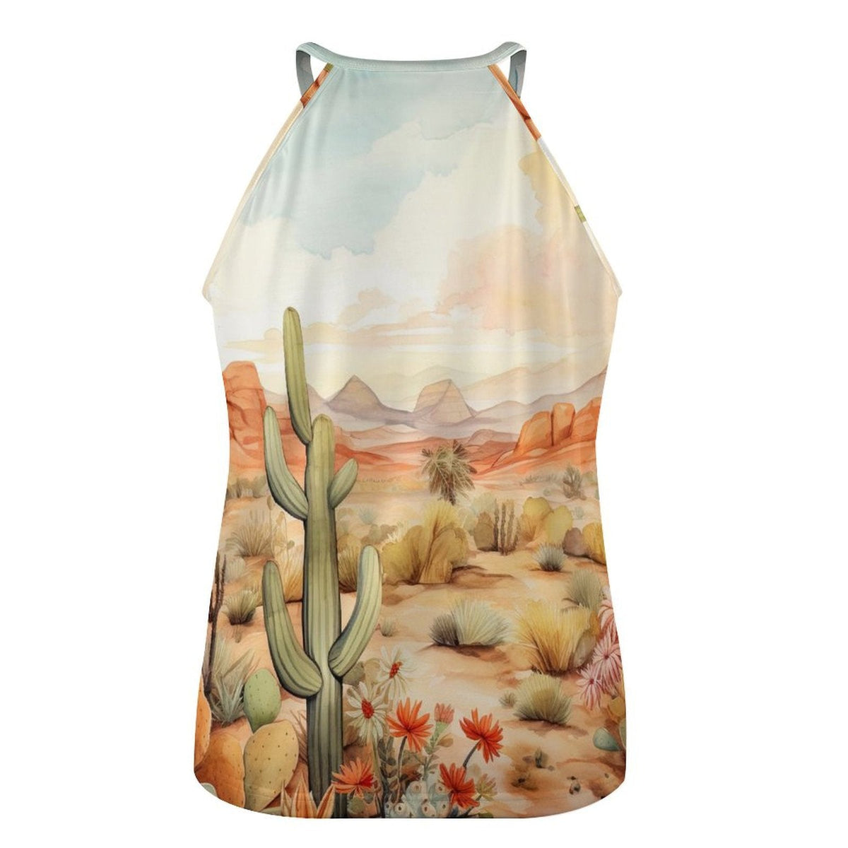 Cactus Desert Women's Tank Top from Baha Ranch Western Wear, sleeveless casual tank with cactus desert print, lightweight and comfortable.