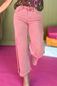 Peach Blossom Acid Washed High Rise Cropped Jeans