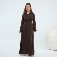 Beaded-Waist Corset-Back Flared-Sleeve Maxi Dress(MS476)