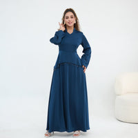 Beaded-Waist Corset-Back Flared-Sleeve Maxi Dress(MS476)