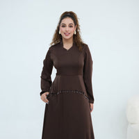 Beaded-Waist Corset-Back Flared-Sleeve Maxi Dress(MS476)