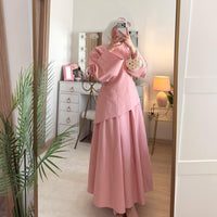 Bell Sleeve Back-Tie Top & A-Line Maxi Skirt Set(MS469)
