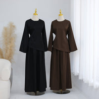Bell Sleeve Back-Tie Top & A-Line Maxi Skirt Set(MS469)