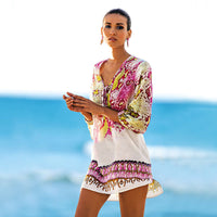 Bella Mia serpentine chiffon beach cover-up jacket with lightweight, flowing fabric and open front for swimwear styling.