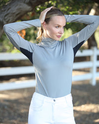 BellEq™ Equestrian Apparel Summer Mini Mesh pullover in slate, shown in a casual outdoor setting with a relaxed fit.