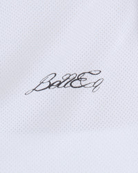 White BellEq™ Equestrian Apparel summer mini mesh pullover with subtle embroidery, lightweight and breathable for warm weather riding.