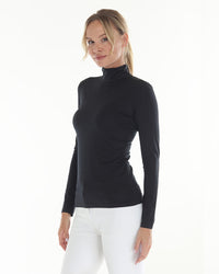 BellEq™ Equestrian Apparel Summer Mini Mesh pullover in caviar color, shown from side view, lightweight and breathable for warm weather riding.