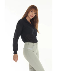 Blackberry-colored SUNDAE Women's blouse by BellEq™ Equestrian Apparel, shown as a stylish shirt with a relaxed fit.