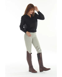 BellEq™ Equestrian Apparel Sundae Women's Blackberry Blouse, stylish shirt with long sleeves and a fitted design, close-up view.